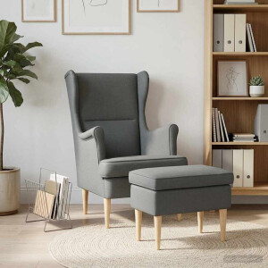 vidaXL Fauteuil met Voetenbank 2 st Donkergrijs Stof