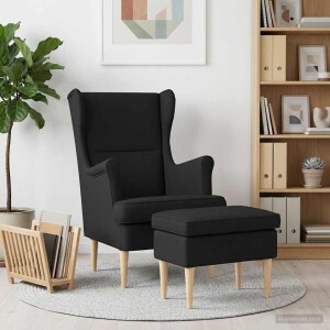 vidaXL Fauteuil met Voetenbank 2 st Zwart Stof