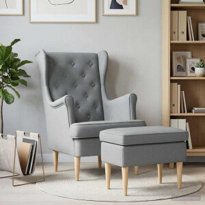 vidaXL Fauteuil met Voetenbank 2 st Lichtgrijs Stof
