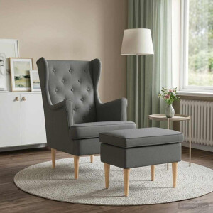vidaXL Fauteuil met Voetenbank 2 st Donkergrijs Stof