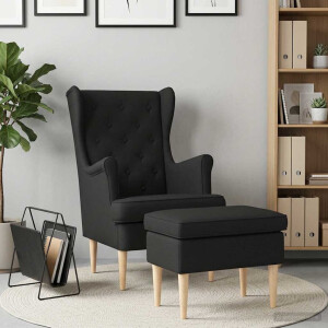 vidaXL Fauteuil met Voetenbank 2 st Zwart Stof