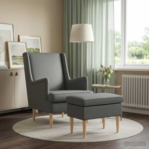 vidaXL Fauteuil met Voetenbank 2 st Donkergrijs Stof