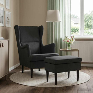 vidaXL Fauteuil met Voetenbank 2 st Zwart Fluweel