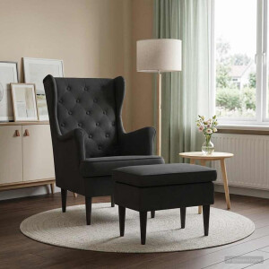 vidaXL Fauteuil met Voetenbank 2 st Zwart Fluweel