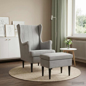 vidaXL Fauteuil met Voetenbank 2 st Lichtgrijs Fluweel