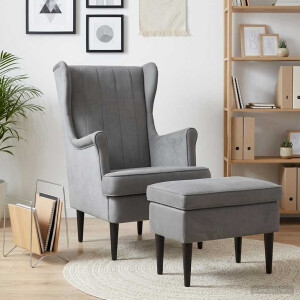 vidaXL Fauteuil met Voetenbank 2 st Donkergrijs Fluweel