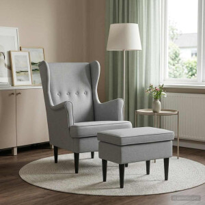 vidaXL Fauteuil met Voetenbank 2 st Lichtgrijs Stof