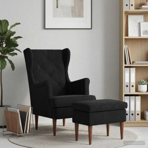 vidaXL Fauteuil met Voetenbank 2 st Zwart Fluweel