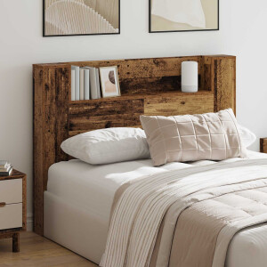 vidaXL Hoofdbord Kast met LED met plank Oudhout 140 x 16,5 x 103,5 cm