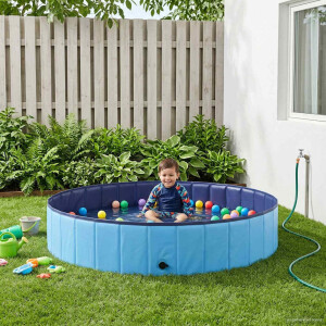 vidaXL Kinderen Zwembad Blauw Ø 160 x 30 cm Dik PVC en Gelaagd Hout