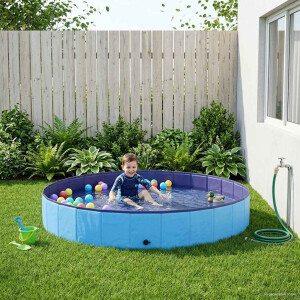 vidaXL Kinderen Zwembad Blauw Ø200 x 30 cm Dik PVC en Gelaagd Hout