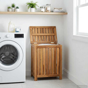 vidaXL Wasmand Naturel Massief Teakhout