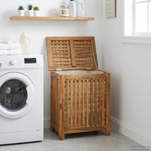 vidaXL Wasmand Naturel Massief Teakhout