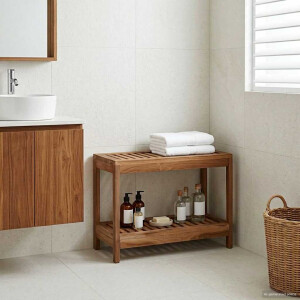 vidaXL Badkamer Bijzettafel Naturel 60 x 30 x 45 cm Massief Teakhout