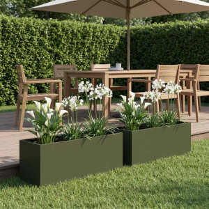 vidaXL Plantenbak 2 st Olijfgroen 60 x 20 x 20 cm Koudgewalst staal