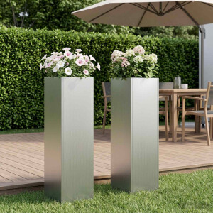 vidaXL Plantenbak 2 st zilver 20 x 20 x 75 cm Gegalvaniseerd staal
