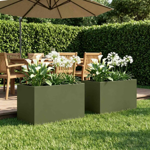 vidaXL Plantenbak 2 st Olijfgroen 60 x 40 x 40 cm Koudgewalst staal