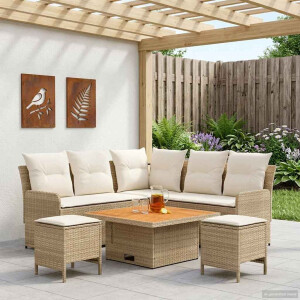 vidaXL Meubelsets met kussen 6 pcs Beige en Crème PE Rattan