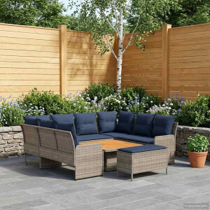 vidaXL Meubelsets met kussen 7 pcs Grijs en Marineblauw PE Rattan