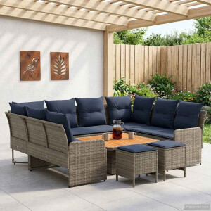 vidaXL Meubelsets met kussen 8 pcs Grijs en Marineblauw PE Rattan