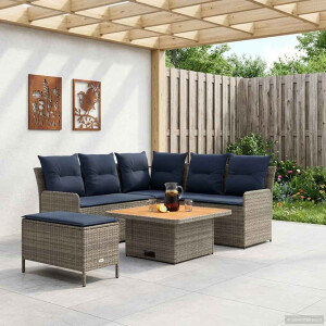 vidaXL Meubelsets met kussen 5 pcs Grijs en Marineblauw PE Rattan