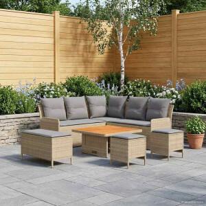vidaXL Meubelsets met kussen 7 pcs Beige en Licht Grijs PE Rattan