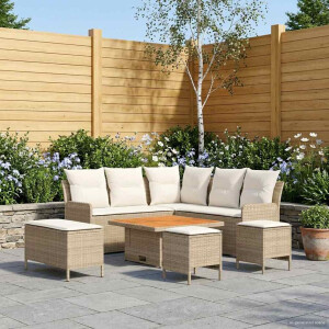 vidaXL Meubelsets met kussen 7 pcs Beige en Crème PE Rattan