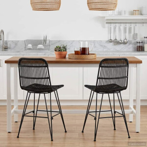 vidaXL Eetkamerstoel 2 pcs Zwart 41 x 55 x 85 cm Rattan en staal