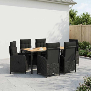 vidaXL Buiten eettafelset 7 st Zwart PE Rattan en Poeder-Coated Staal