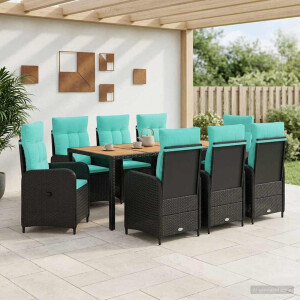 vidaXL Buiten eettafelset 9 st PE Rattan en Poeder-Coated Staal