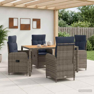 vidaXL Buiten eettafelset 5 st PE Rattan en Poeder-Coated Staal
