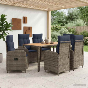 vidaXL Buiten eettafelset 7 st PE Rattan en Poeder-Coated Staal