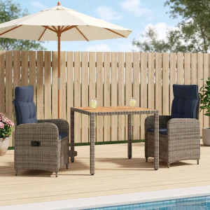 vidaXL Buiten eettafelset 3 st PE Rattan en Poeder-Coated Staal