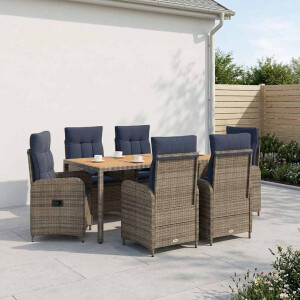vidaXL Buiten eettafelset 7 st PE Rattan en Poeder-Coated Staal