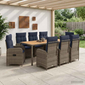 vidaXL Buiten eettafelset 9 st PE Rattan en Poeder-Coated Staal