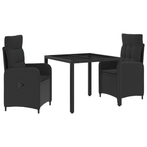 vidaXL Buiten eettafelset 3 pcs Zwart 90 x 90 x 75 cm poly rattan
