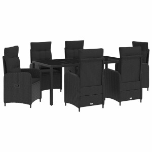 vidaXL Buiten eettafelset 7 pcs Zwart 190 x 90 x 75 cm poly rattan