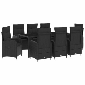 vidaXL Buiten eettafelset 9 pcs Zwart 190 x 90 x 75 cm poly rattan