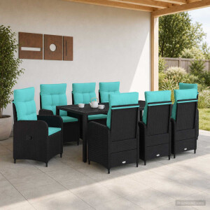vidaXL Buiten eettafelset 9 pcs poly rattan