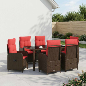 vidaXL Buiten eettafelset 7 pcs poly rattan