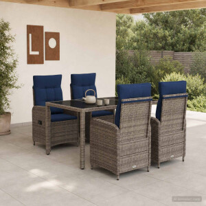 vidaXL Buiten eettafelset 5 pcs poly rattan