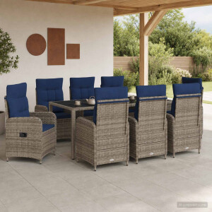 vidaXL Buiten eettafelset 9 pcs poly rattan