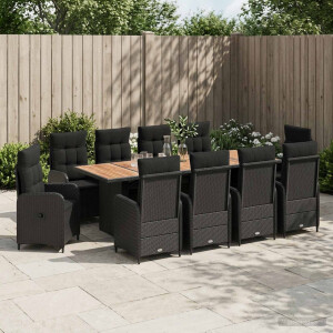 vidaXL Buiten eettafelset 11 st Zwart poly rattan