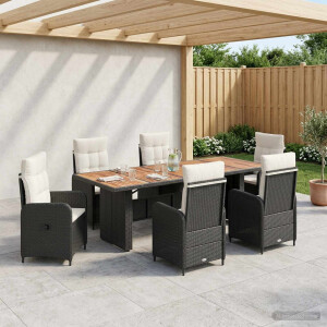 vidaXL Buiten eettafelset 7 st Zwart en Cream Wit poly rattan