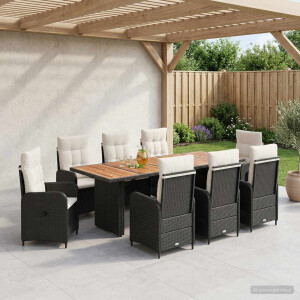 vidaXL Buiten eettafelset 9 st Zwart en Cream Wit poly rattan