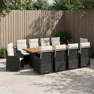 vidaXL Buiten eettafelset 11 st Zwart en Cream Wit poly rattan