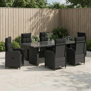 vidaXL Buiten eettafelset 7 st Zwart poly rattan