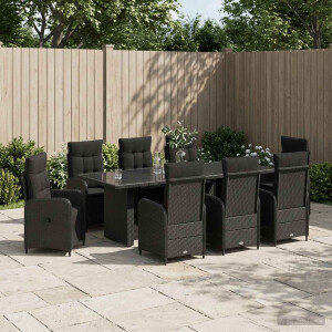 vidaXL Buiten eettafelset 9 st Zwart poly rattan
