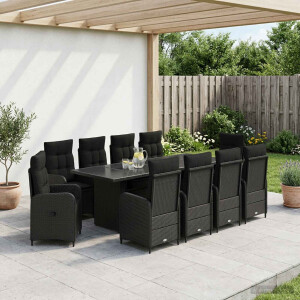 vidaXL Buiten eettafelset 11 st Zwart poly rattan