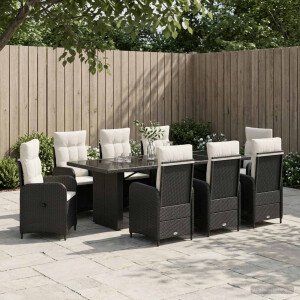 vidaXL Buiten eettafelset 9 st Zwart en Cream Wit poly rattan